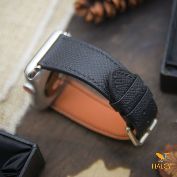Handmade  Epsom Calf Leather Watch Band Fit for Apple watch Series 8, 7, 6, 5, 4, 3 : Choice of adapters and buckle color