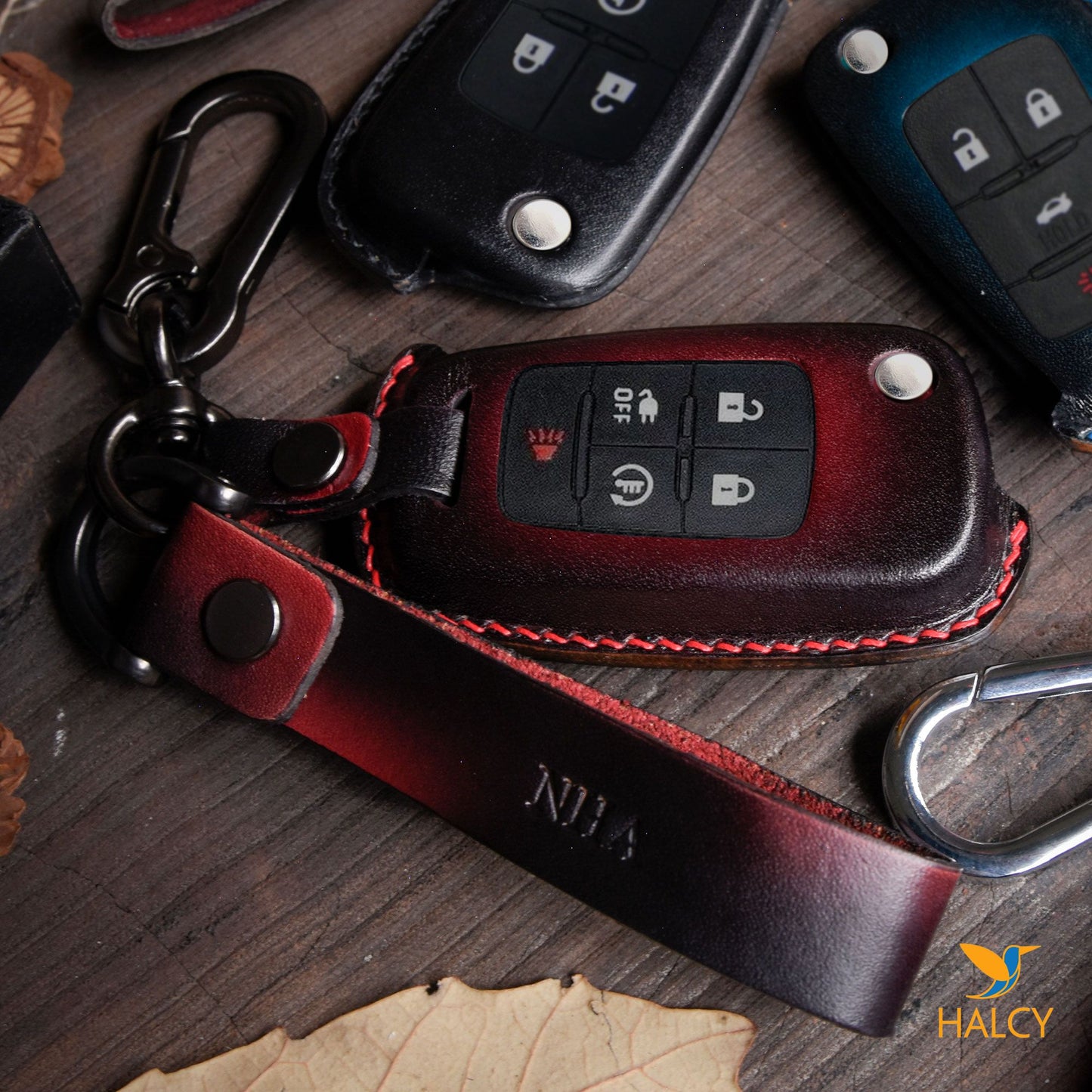 Leather Car Key Fob Cover Fits for Chevrolet Impala, Camaro, Cruze, Equinox, Malibu, Sonic,  Volt, Spark EV,  Personalized Keychain