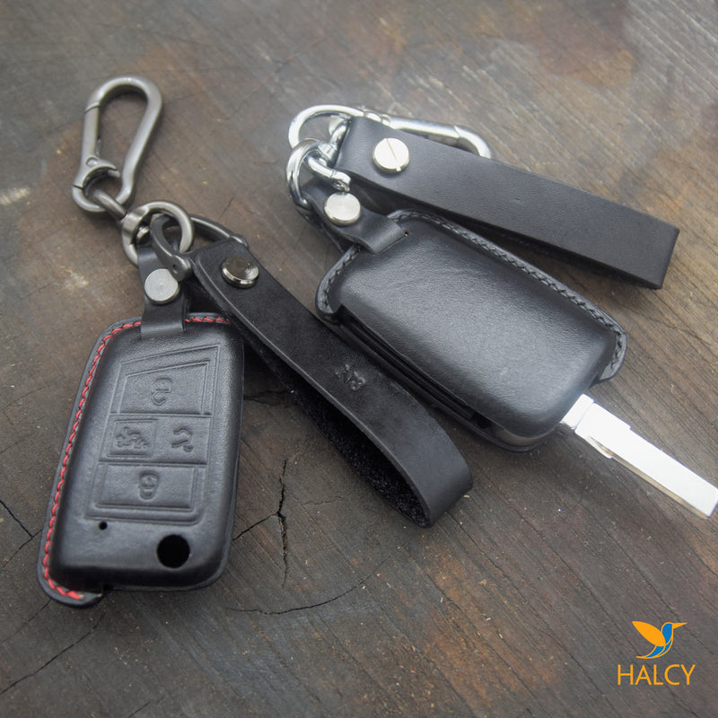 Custom Leather Key Fob Cover Fit for Volkswagen Atlas,  Golf, Jetta with Keychain Initials embossing