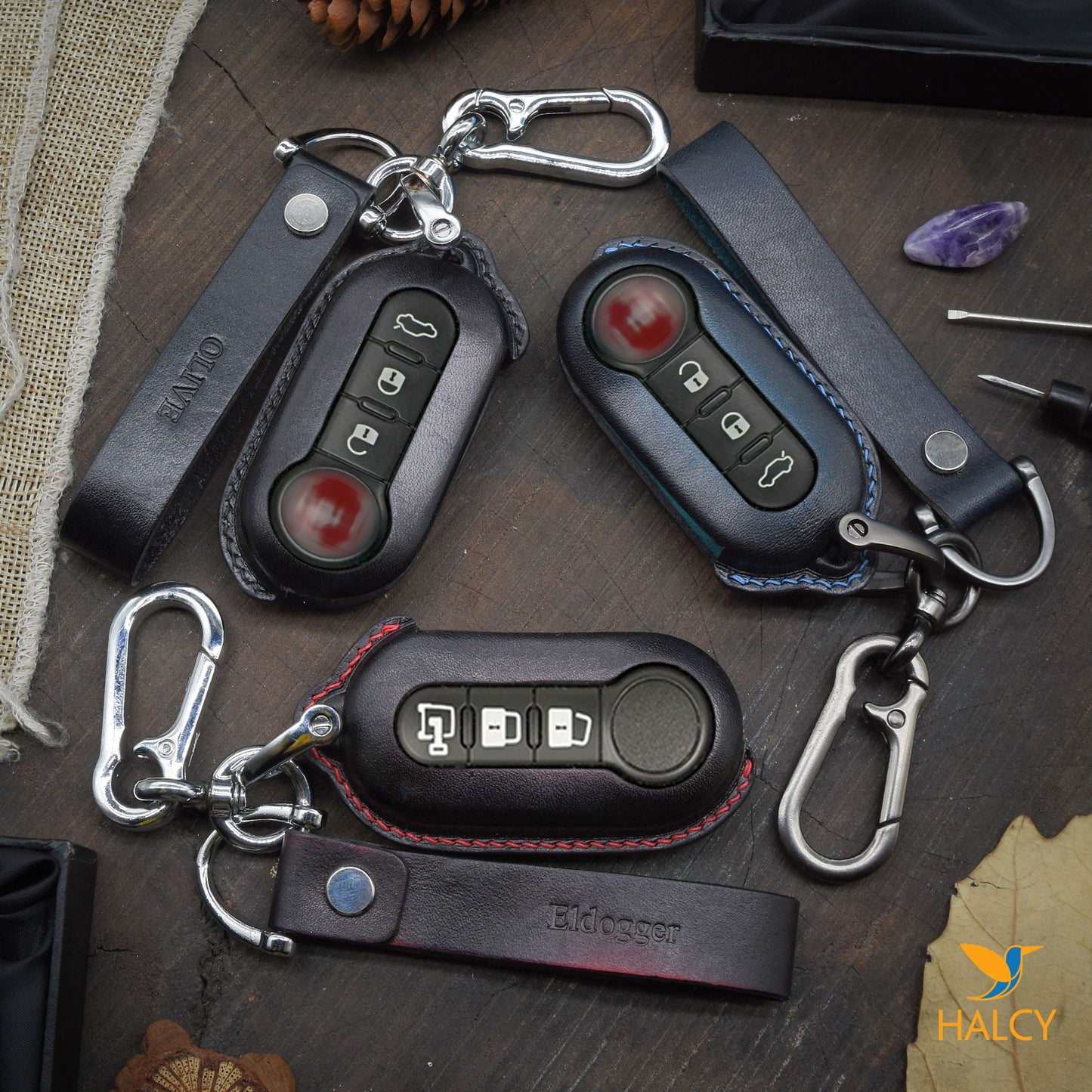 Leather Car Key Fob Cover Fit for Fiat 500 500C 500L 500X, Ect.. Personalized Keychain