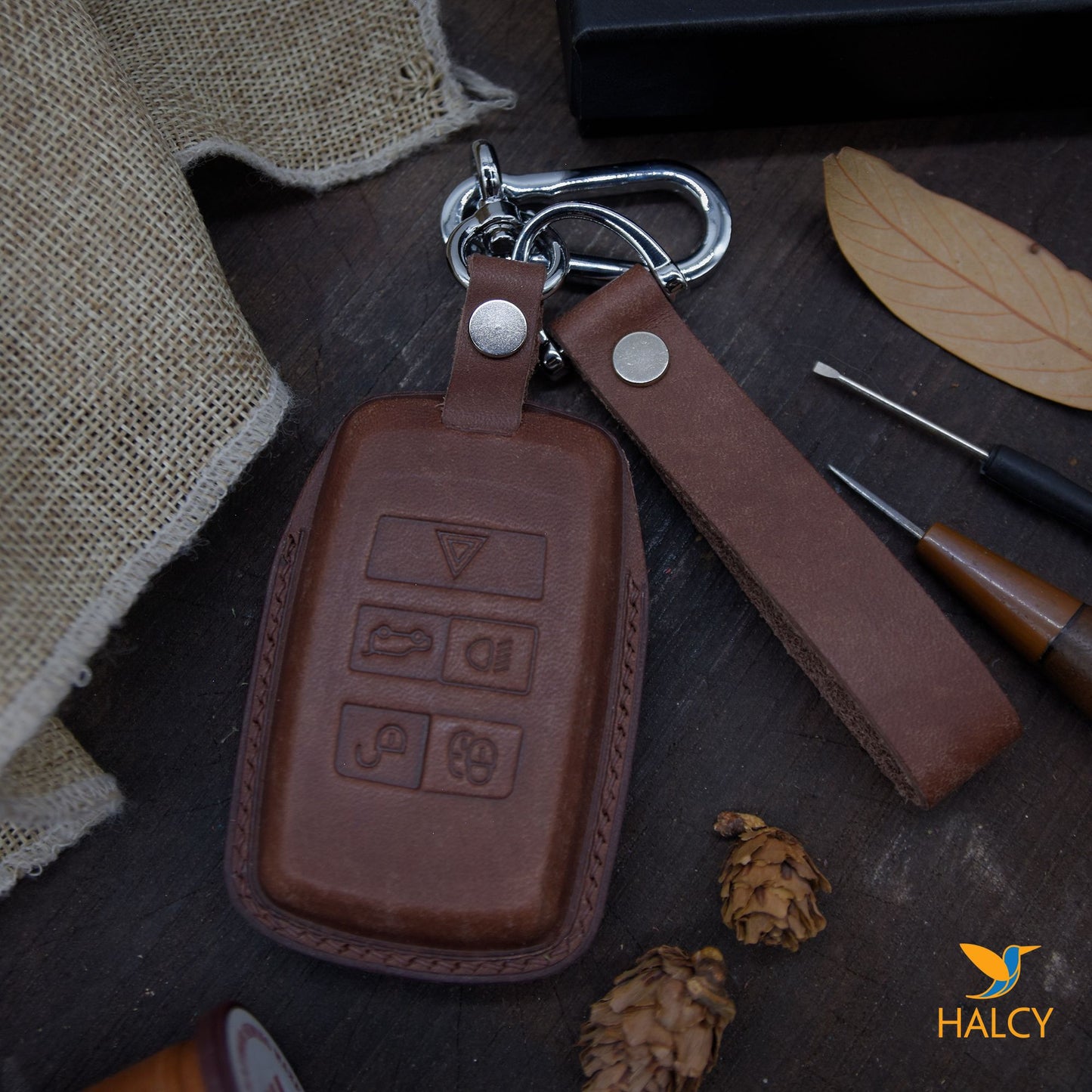 Leather Key Fob fit for Land Rover Range Rover, Discovery, LR2, LR4,  Evoque, Personalized Keychain