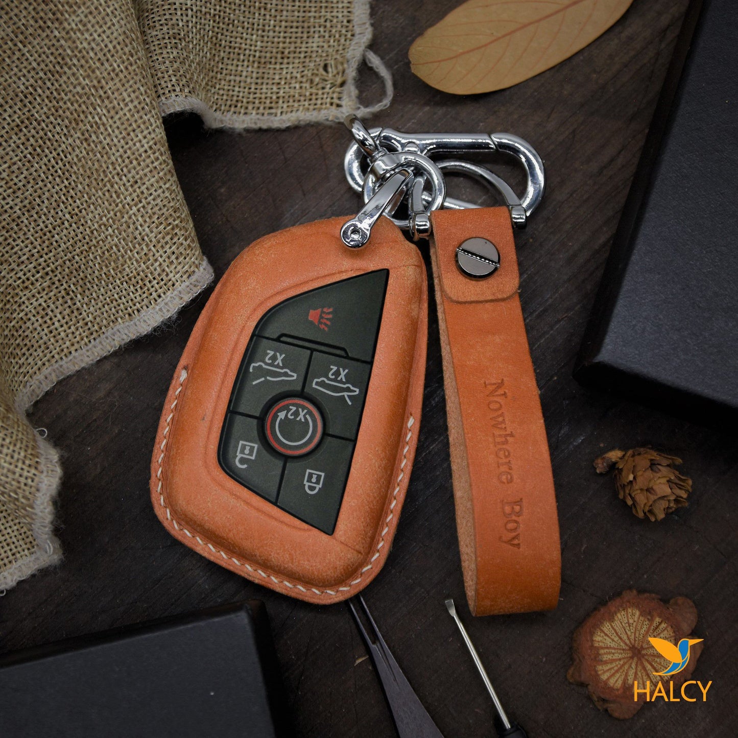 Leather Key Fob Cover fit for Chevrolet Corvette (2020-2022), 6 buttons and 7 buttons, Personalized Keychain