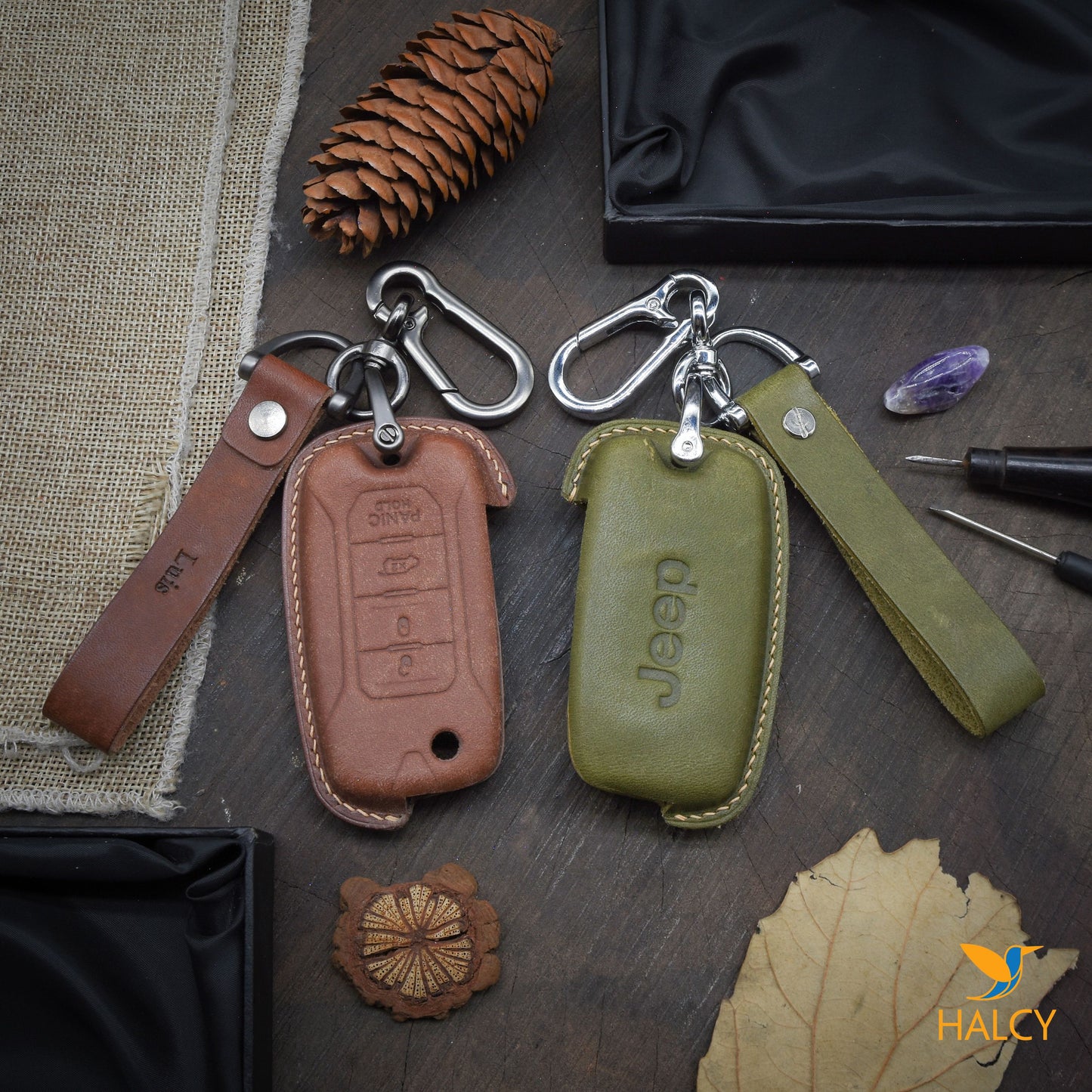 Leather Key Fob case Cover Fit for Jeep Renegade,  Personalized Keychain