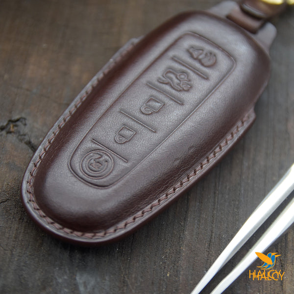 Leather Key Fob Cover for Ford Escape, C-max, Edge, Explorer, Expedition, Focus, Flex, Taurus 5 ( 2011-2018), Lincoln MKT, MKS, MKX (2013 - 2017)