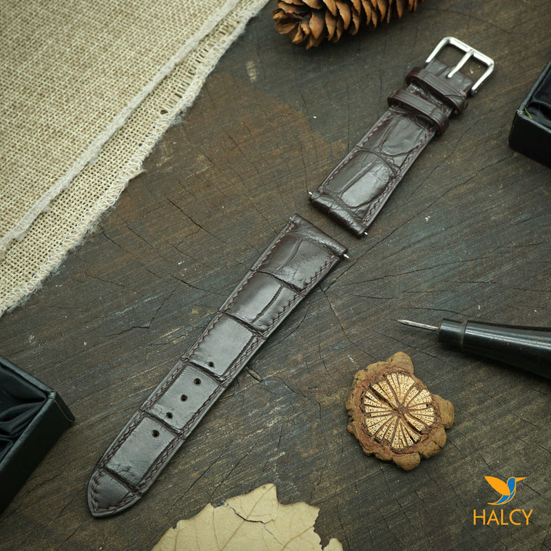 Alligator Leather Watch strap with quick-release spring bars. Choice of Width - 16mm, 18mm, 20mm, 22mm, 24mm, Etc..