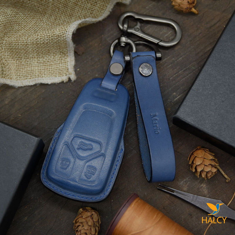 Leather Key Fob Cover fit  for  Audi A4 Q7 Q5 TT A3 A6 SQ5 R8 S5, Personalized Keychain