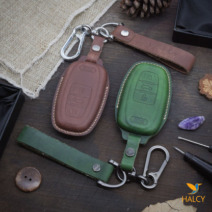 Leather Key Fob Cover fit  for  Audi A4 Q7 Q5 TT A3 A6 SQ5 R8 S5, Personalized Keychain