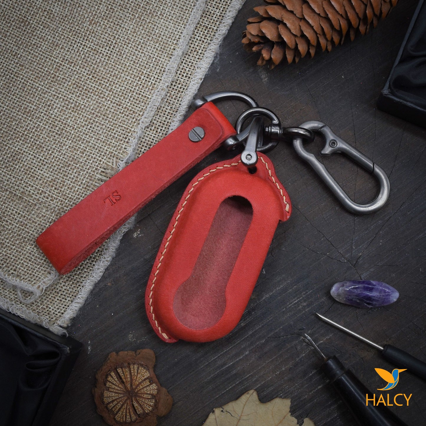 Leather Car Key Fob Cover Fit for Fiat 500 500C 500L 500X, Ect.. Personalized Keychain