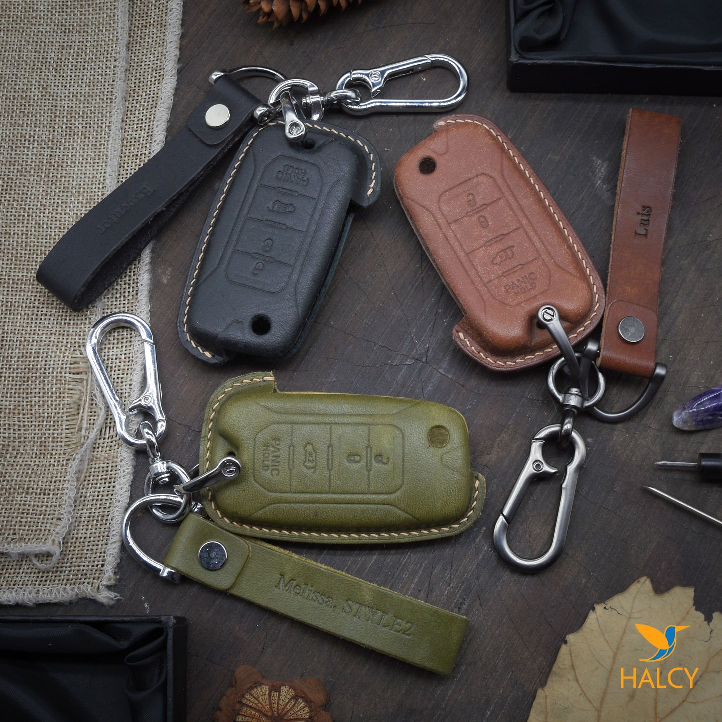 Leather Key Fob case Cover Fit for Jeep Renegade,  Personalized Keychain