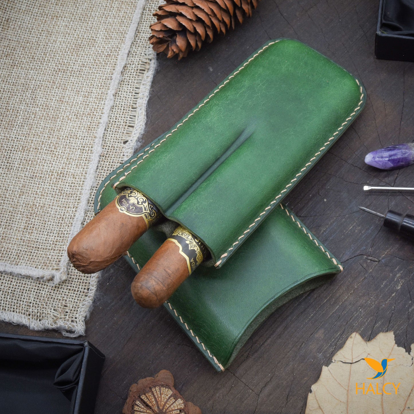 Luxury cigar case, custom cigar cover, personalized leather cigar  case, Double cigar case, Full Grain Italian Vegetable Tanned Cowhide