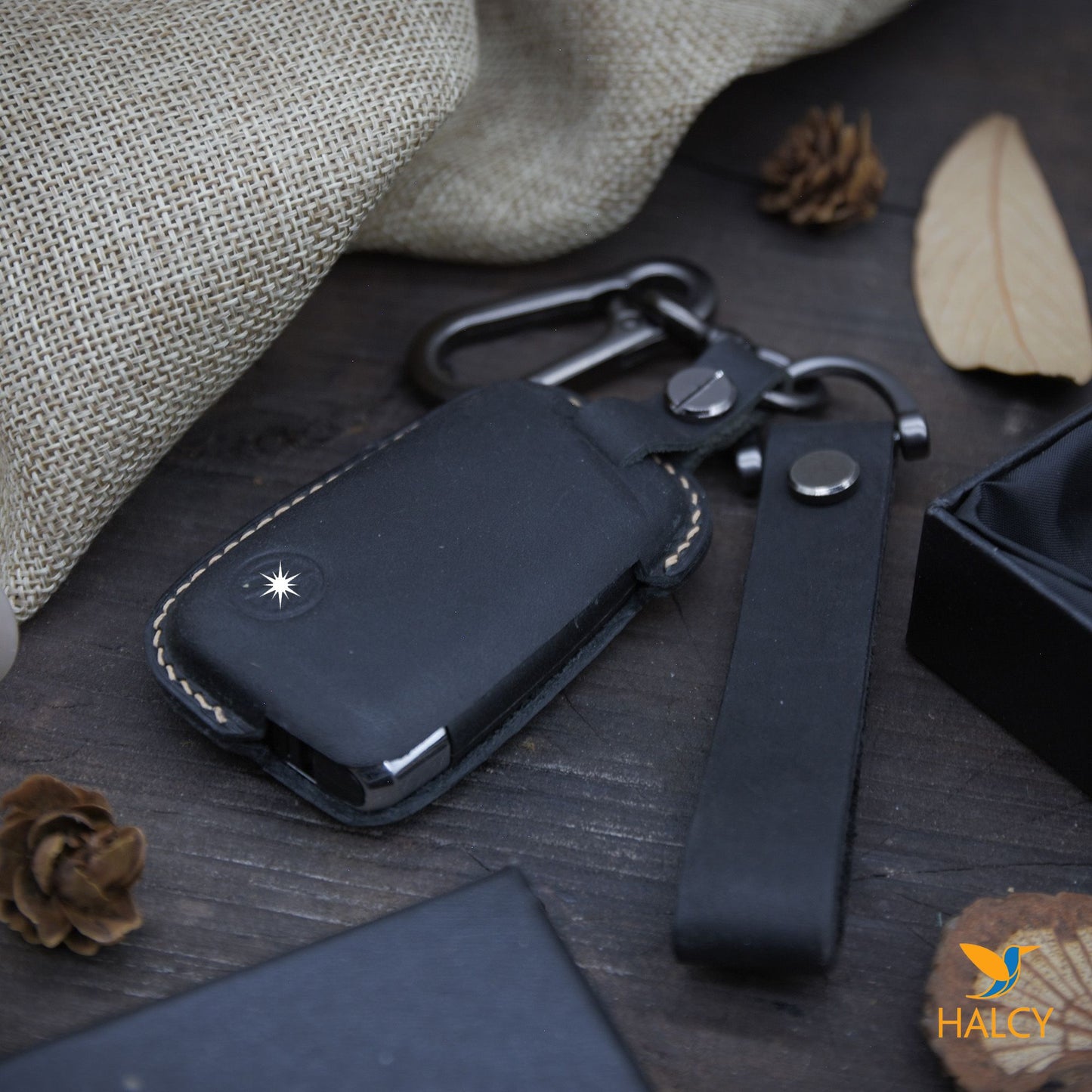 Custom Leather Key Fob Cover Fit for Volkswagen Atlas,  Arteon, Jetta,  Tiguan, with Keychain Initials embossing