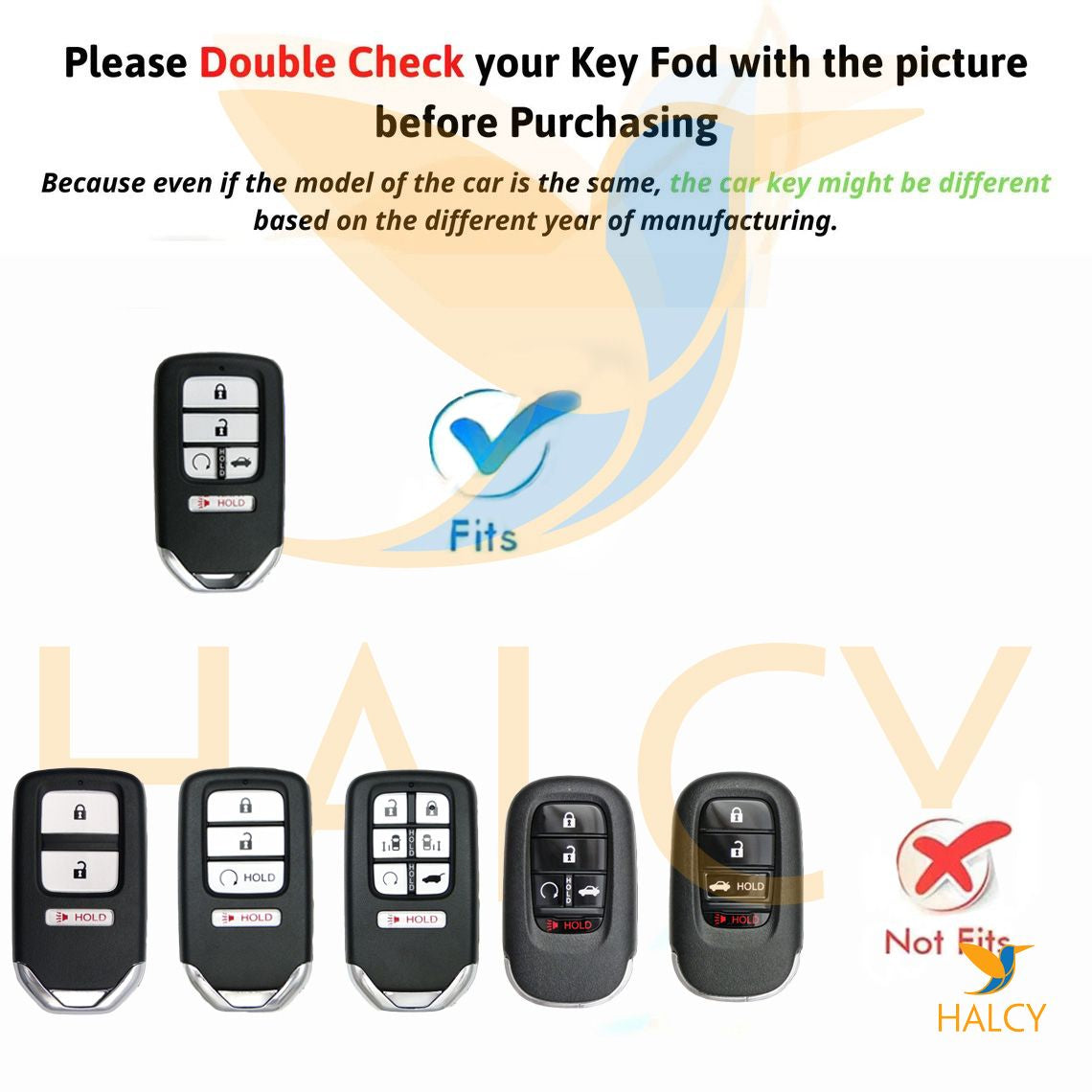 Full Protective Key Fob Remote Cover Case Holder fit for Honda Accord Civic CR-V, Crv, Pilot EX EX-L, 5 buttons Smart key, Personalized Tag