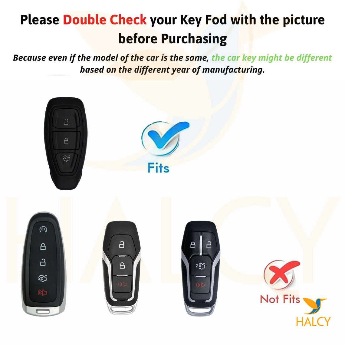 Leather Key Fob Cover 3 Buttons for Ford C-Max, Fiesta, Ford Focus