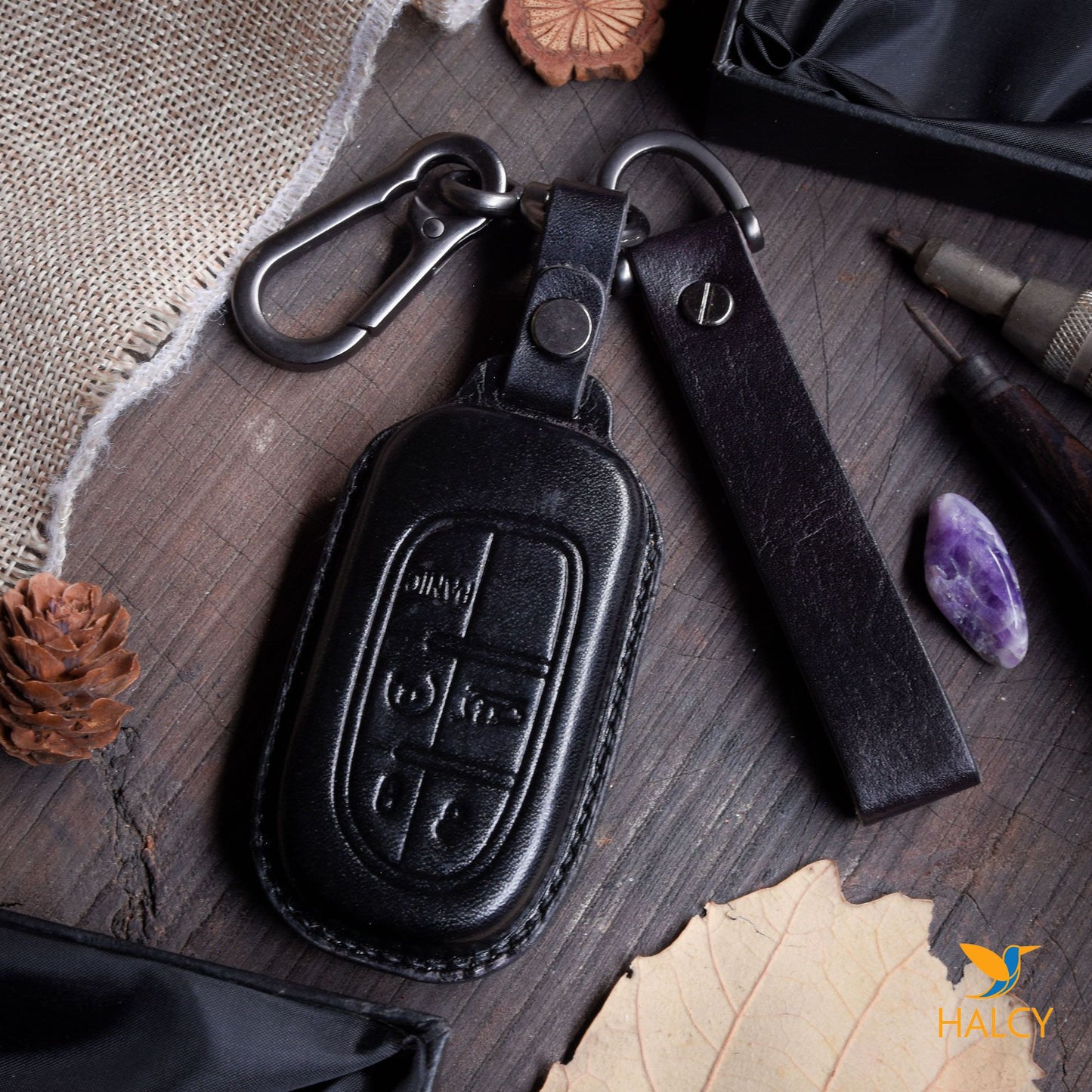 Leather Key Fob case Cover Fit for Jeep Cherokee,  Personalized Keychain