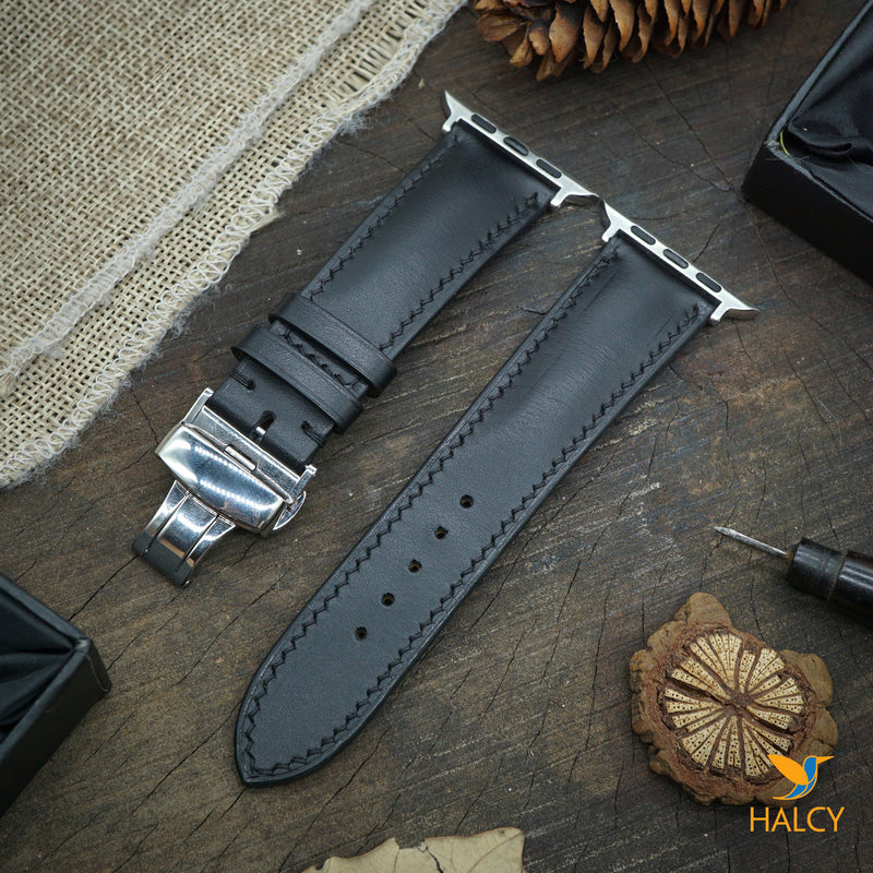 Leather Watch Band Fit for Apple watch Series 8, 7, 6, 5, 4, 3 : Choice of adapters and Steel Butterfly Clasp color