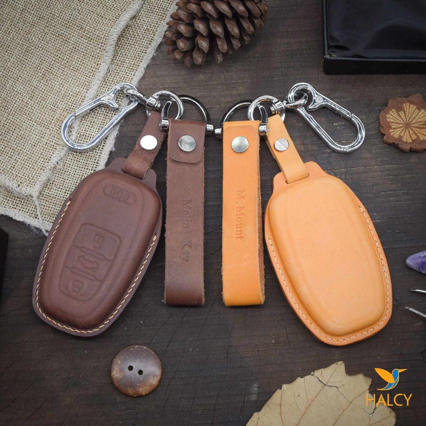 Leather Key Fob Cover fit  for  Audi A4 Q7 Q5 TT A3 A6 SQ5 R8 S5, Personalized Keychain