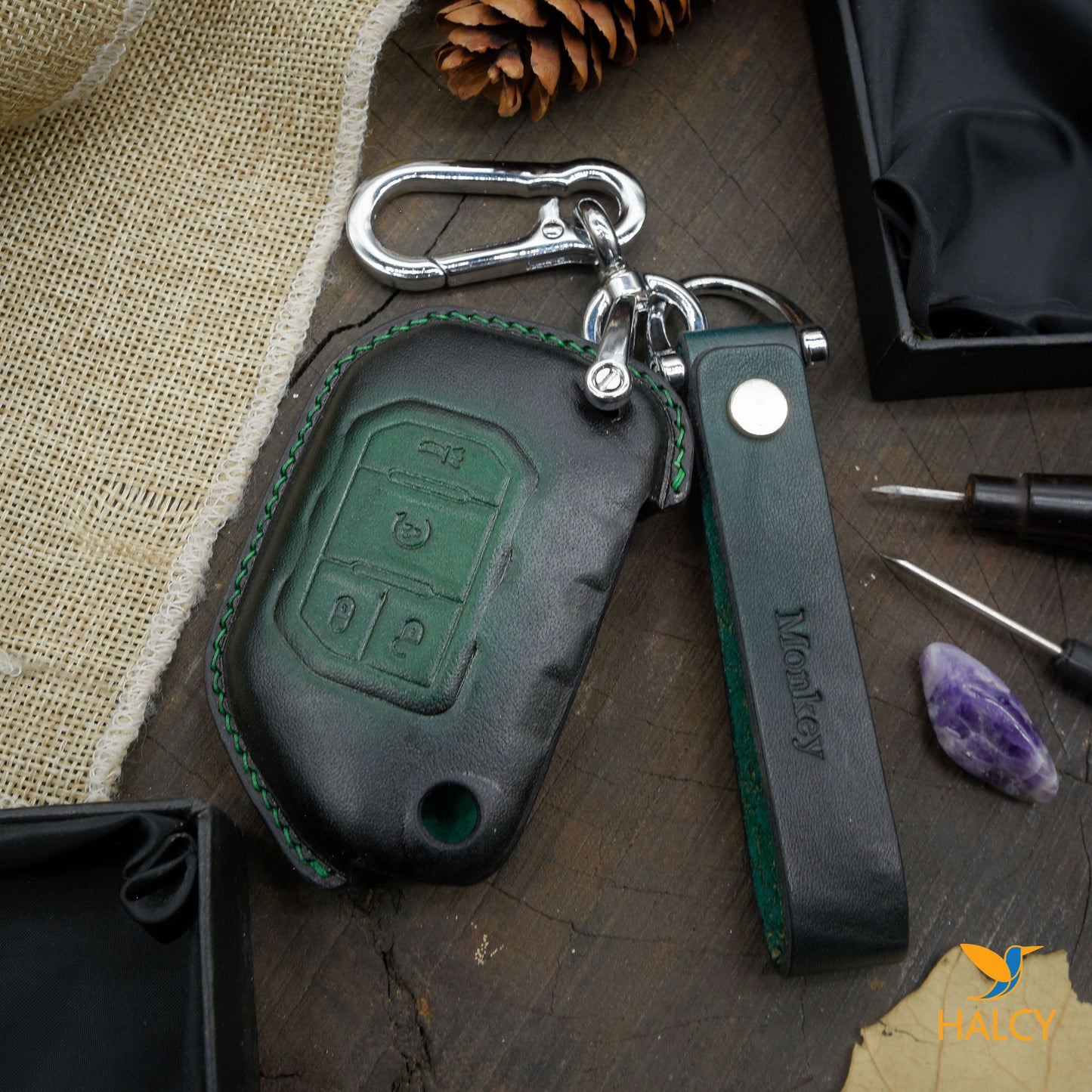 Leather Key Fob case Cover Fit for Jeep Cherokee,  Personalized Keychain