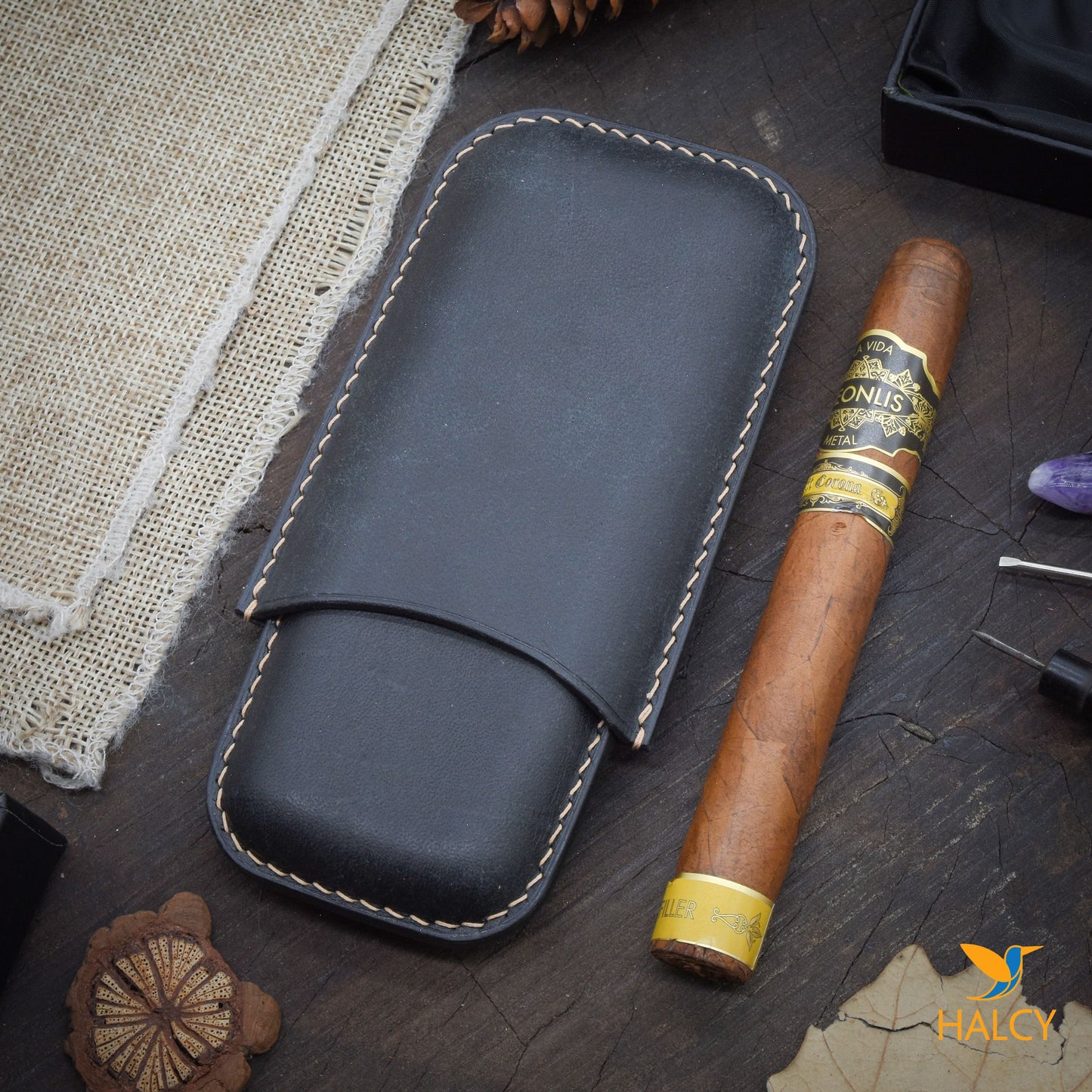 Luxury cigar case, custom cigar cover, personalized leather cigar  case, Double cigar case, Full Grain Italian Vegetable Tanned Cowhide