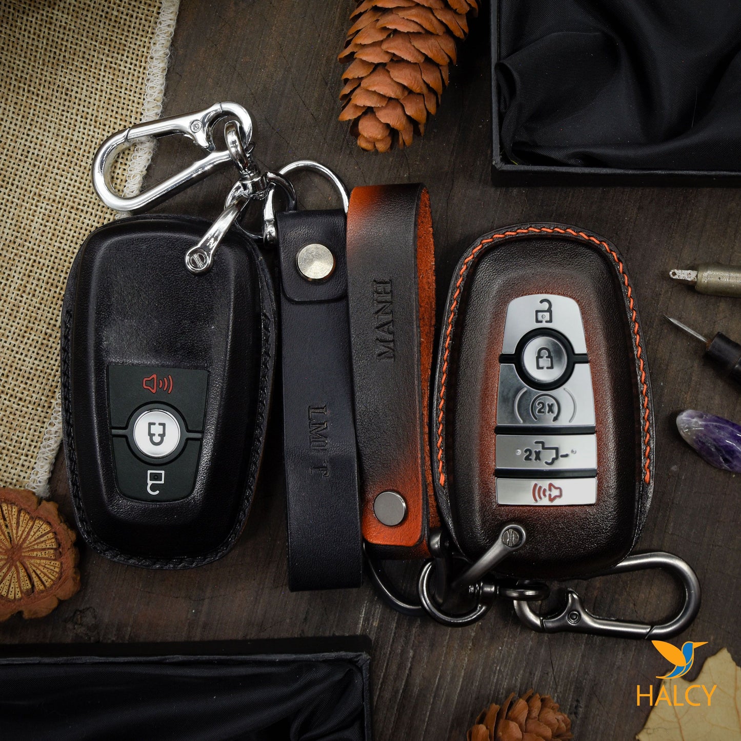 Leather Key Fob Cover Holder for Ford Bronco EcoSport Edge Expedition Explorer Fusion Ranger 3-4-5 Buttons Smart Keyless Remote