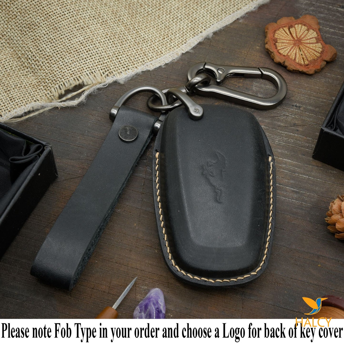 Leather Key Fob Cover Holder for Ford Bronco EcoSport Edge Expedition Explorer Fusion Ranger 3-4-5 Buttons Smart Keyless Remote