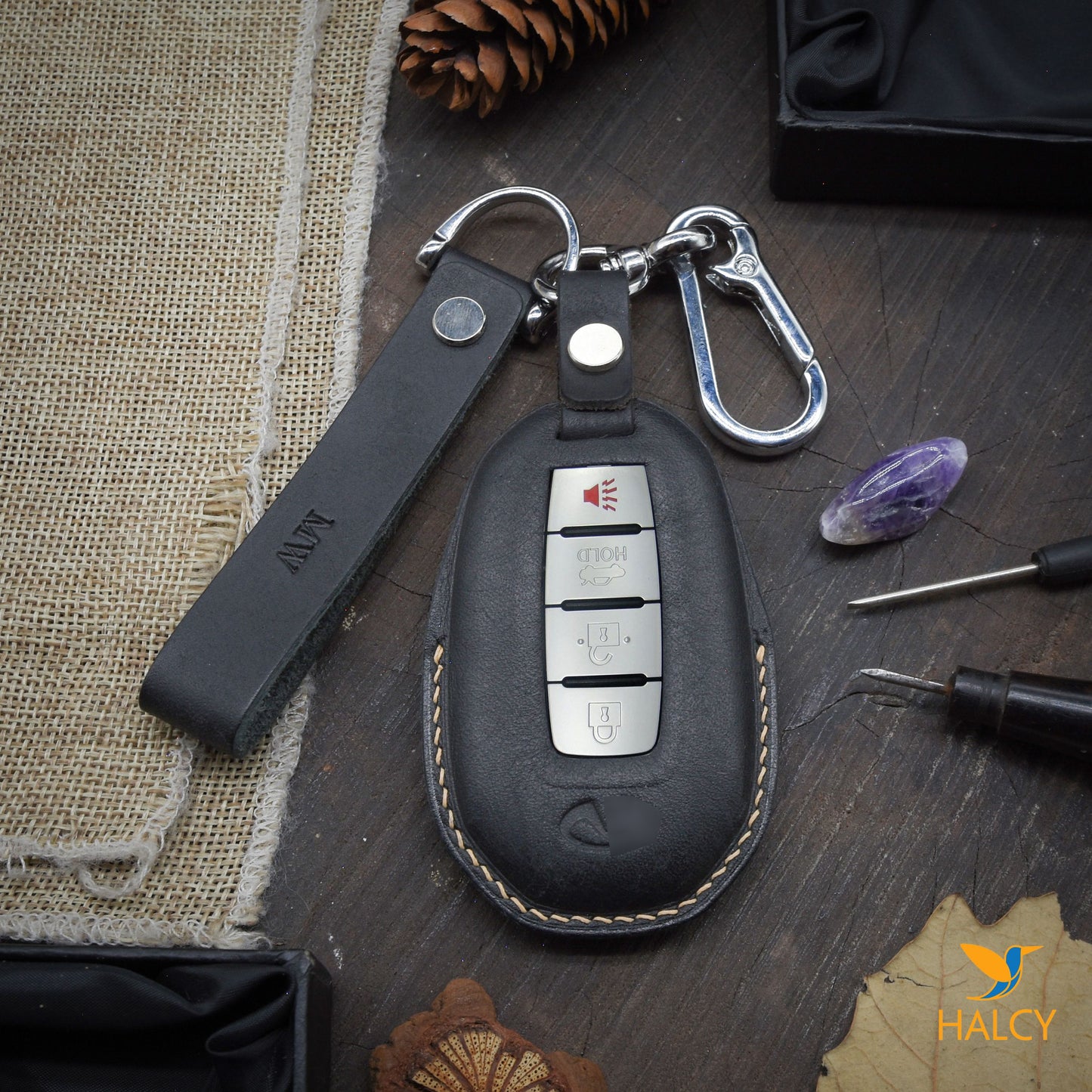 Leather Car Key Fob Cover Fit for Infiniti (2019-2022), Infiniti Q50, Q60, QX50, QX55, Infiniti QX60, Personalized Keychain