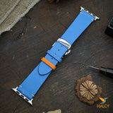 Custom Handmade  Swift Calf Leather Watch Band Fit for Apple watch Very Soft Series 8, 7, 6, 5, 4, 3 : Choice of adapters and Steel Butterfly Clasp color