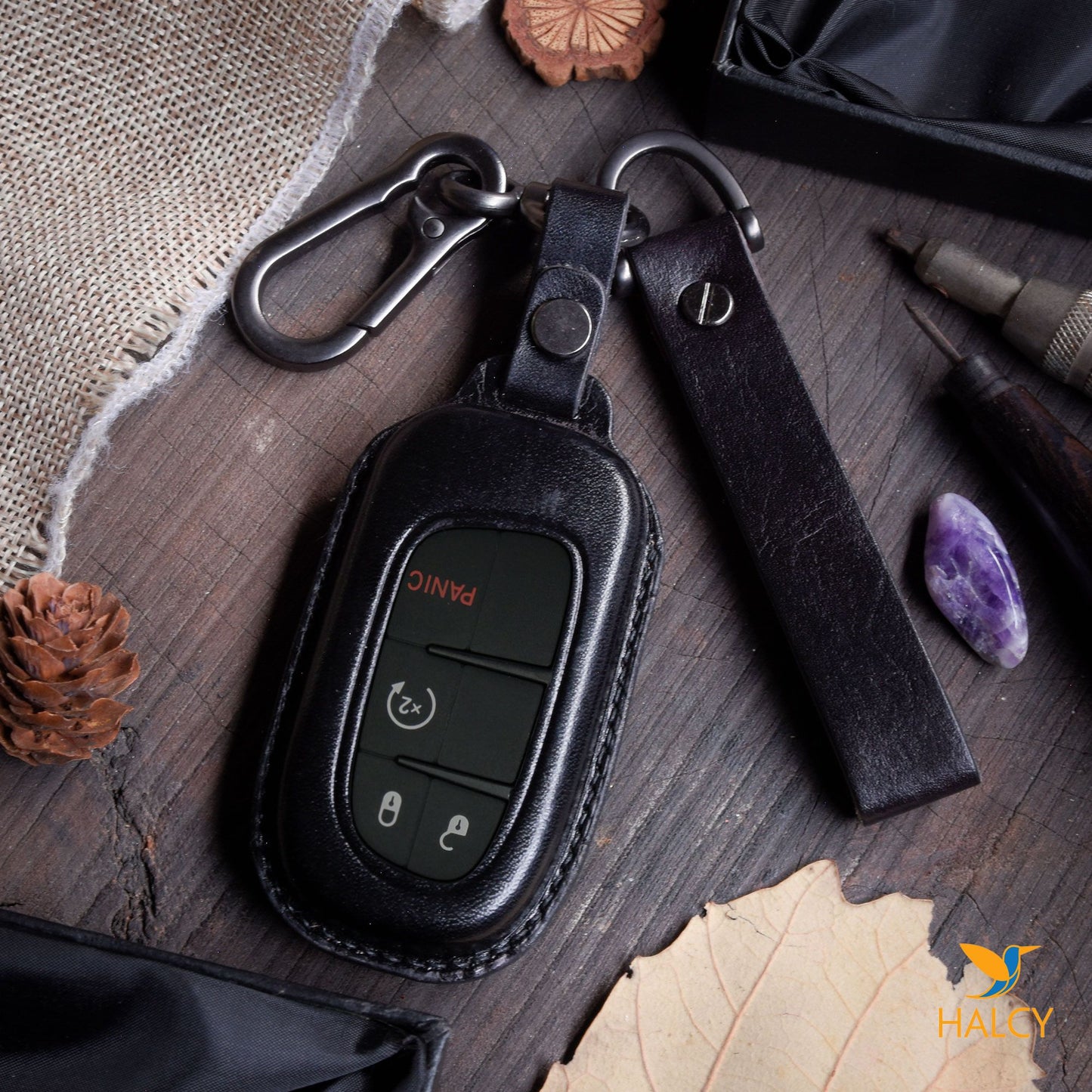 Leather Key Fob case Cover Fit for Jeep Cherokee,  Personalized Keychain