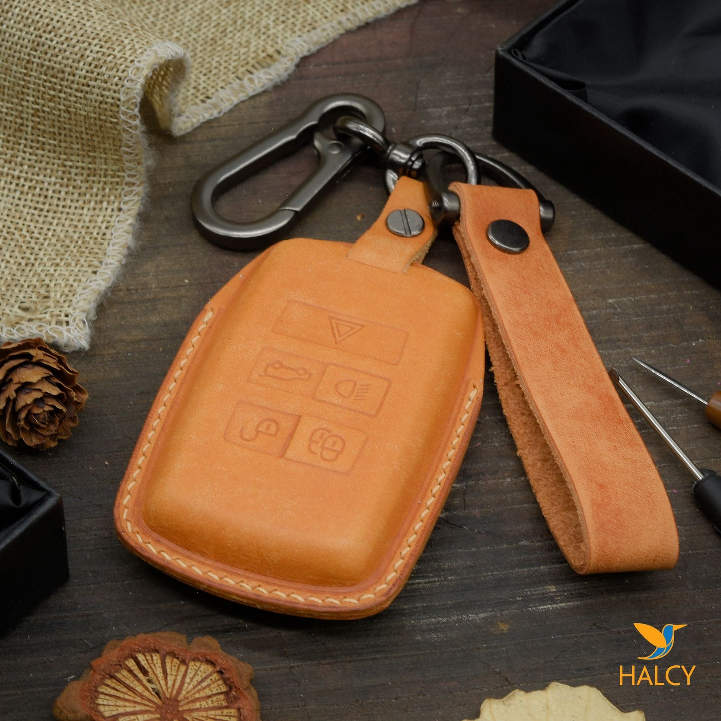 Leather Key Fob fit for Land Rover Range Rover, Discovery, LR2, LR4,  Evoque, Personalized Keychain