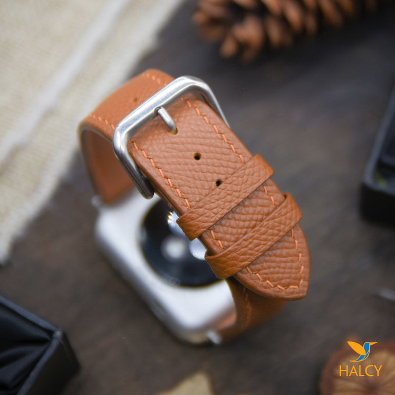 Handmade  Epsom Calf Leather Watch Band Fit for Apple watch Series 8, 7, 6, 5, 4, 3 : Choice of adapters and buckle color