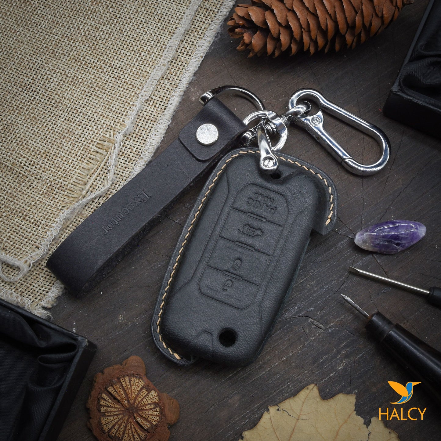 Leather Key Fob case Cover Fit for Jeep Renegade,  Personalized Keychain