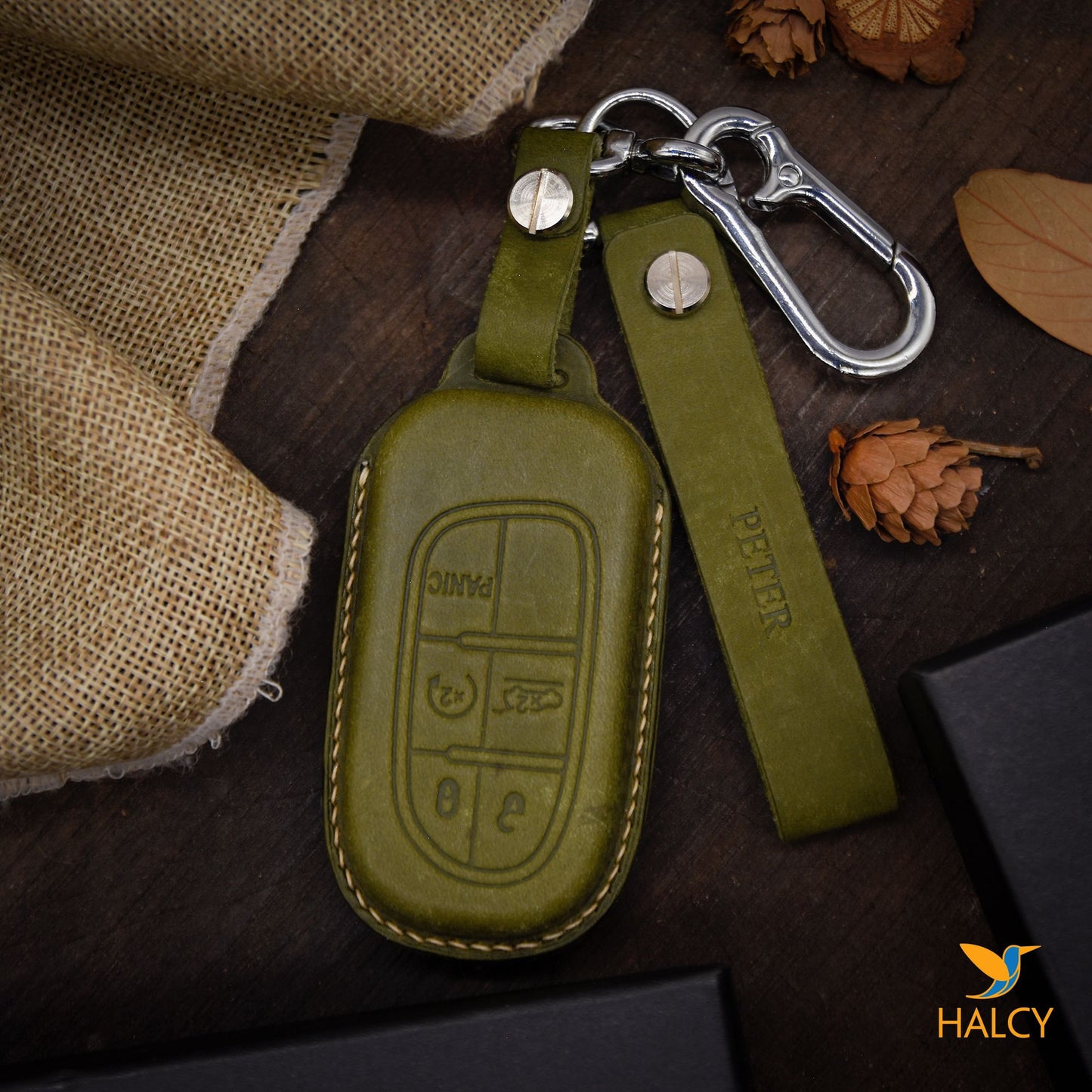 Leather Key Fob case Cover Fit for Jeep Cherokee,  Personalized Keychain