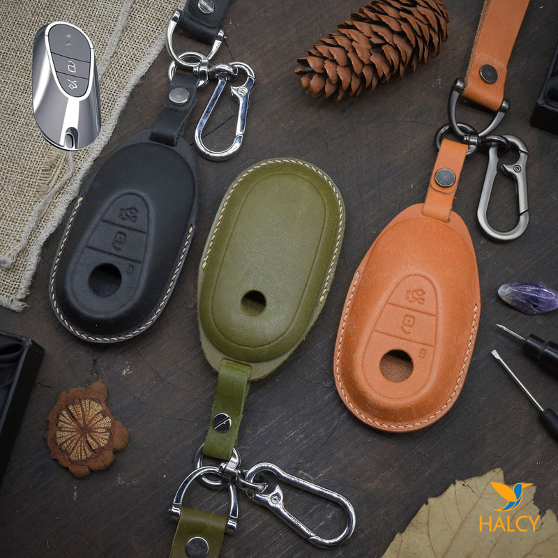 Custom Leather Key Fob Cover Fit for Mercedes-Benz 2021, S,  G Class,  S400L,  S450L,  S500L, GLE,  GLB, W223 etc with Keychain Initials embossing