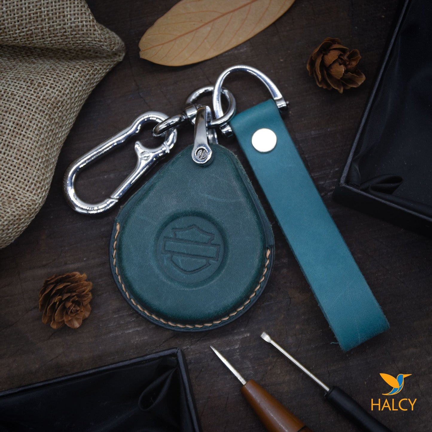 Fob Cover fit for Harley Davidson, Personalized leather Smart Key, Leather with Keychain Initials embossing