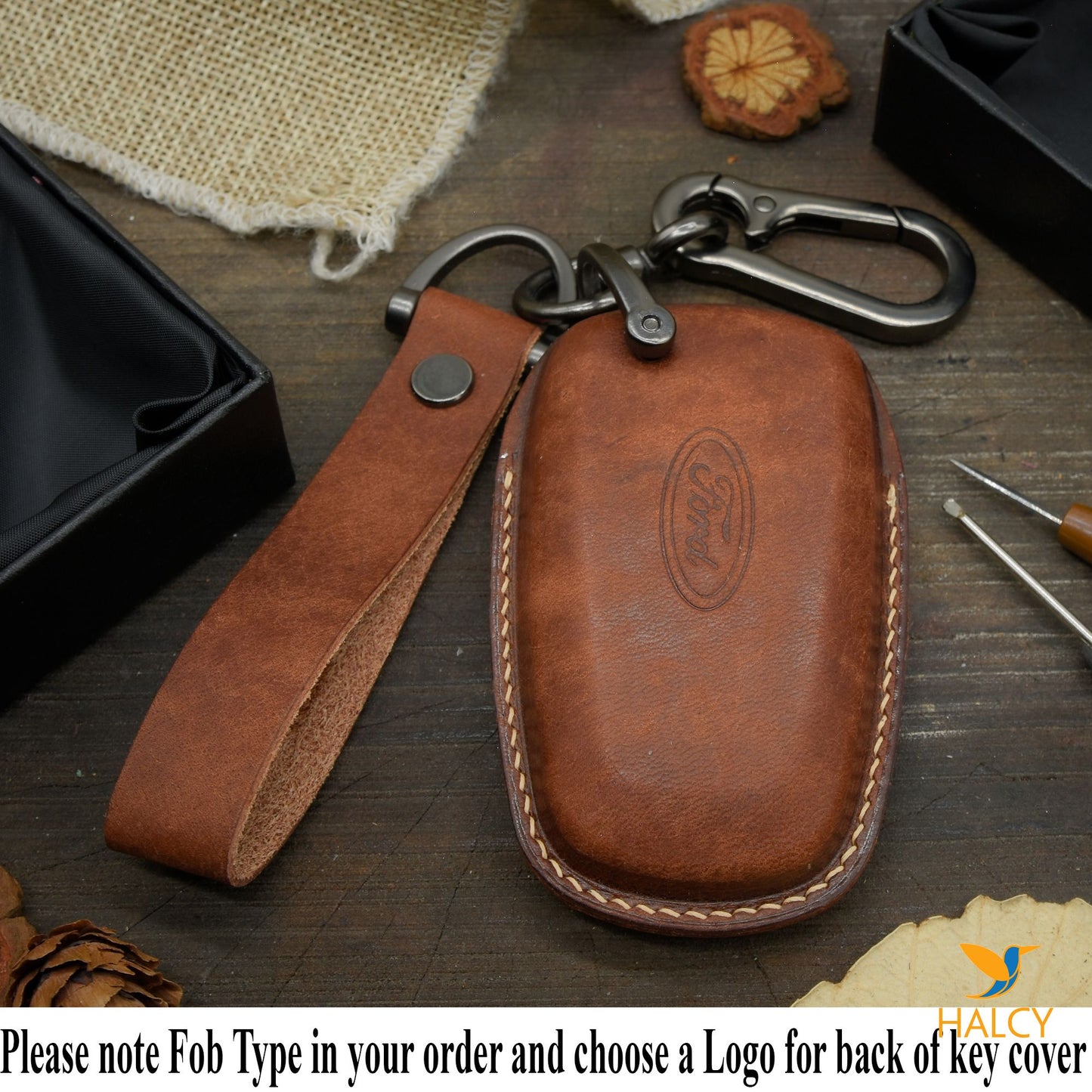 Leather Key Fob Cover Holder for Ford Bronco EcoSport Edge Expedition Explorer Fusion Ranger 3-4-5 Buttons Smart Keyless Remote