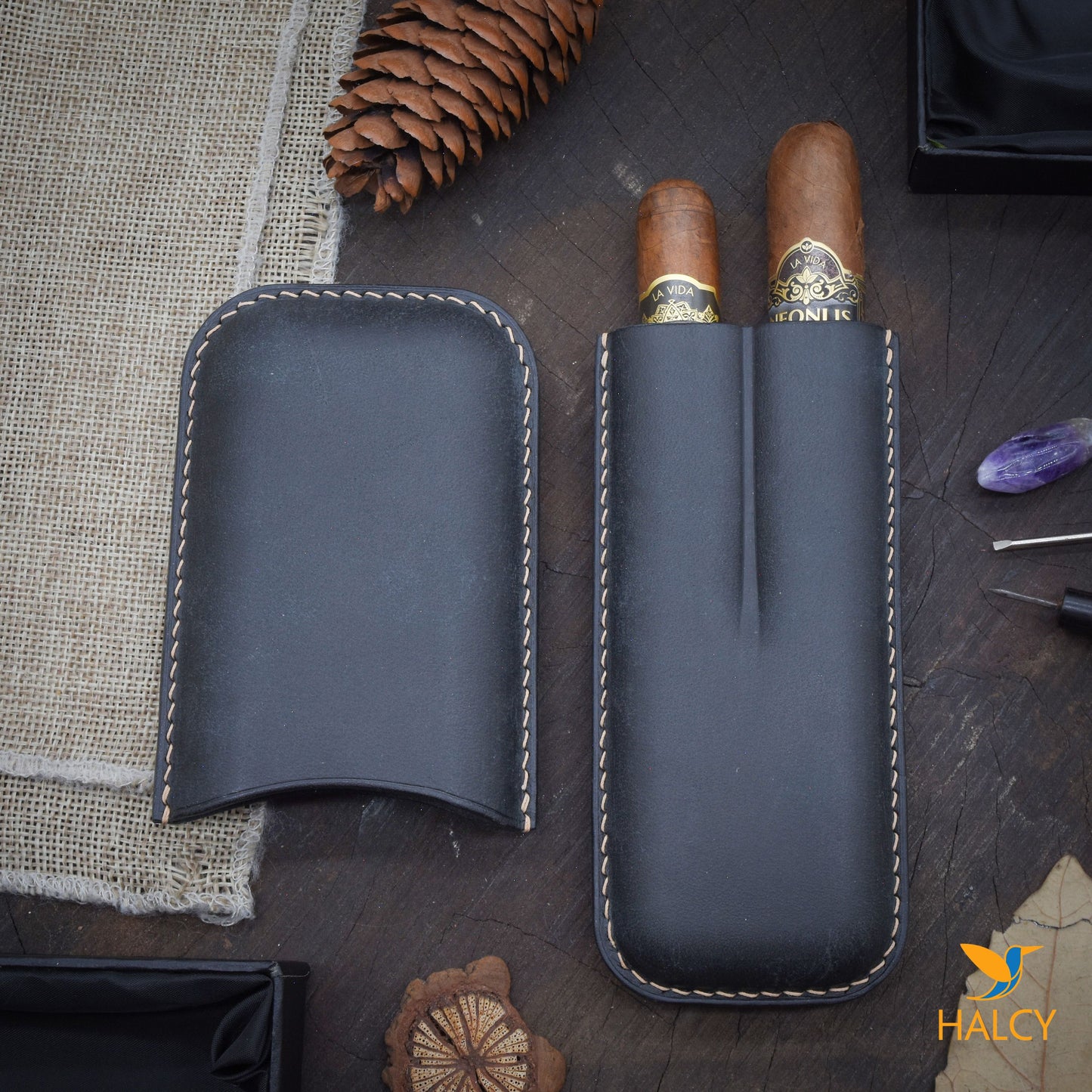 Luxury cigar case, custom cigar cover, personalized leather cigar  case, Double cigar case, Full Grain Italian Vegetable Tanned Cowhide