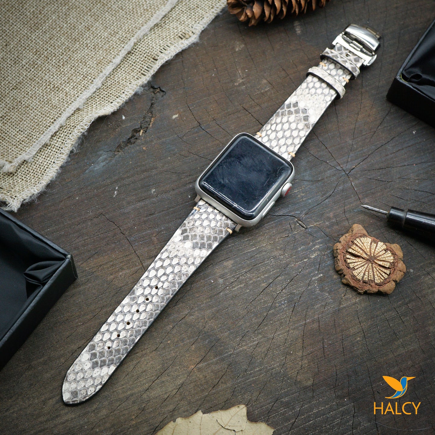 Custom Handmade Python skin is very soft  Watch Band Fit for Apple watch Series 8, 7, 6, 5, 4, 3 : Choice of adapters and Steel Butterfly Clasp color