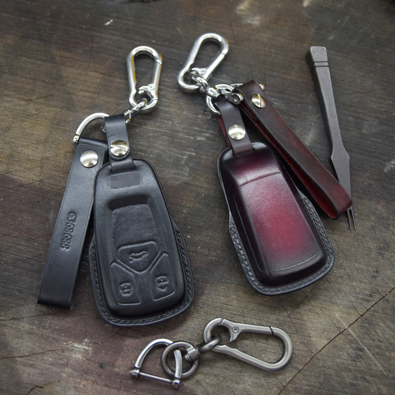 Leather Key Fob Cover fit  for  Audi A4 Q7 Q5 TT A3 A6 SQ5 R8 S5, Personalized Keychain