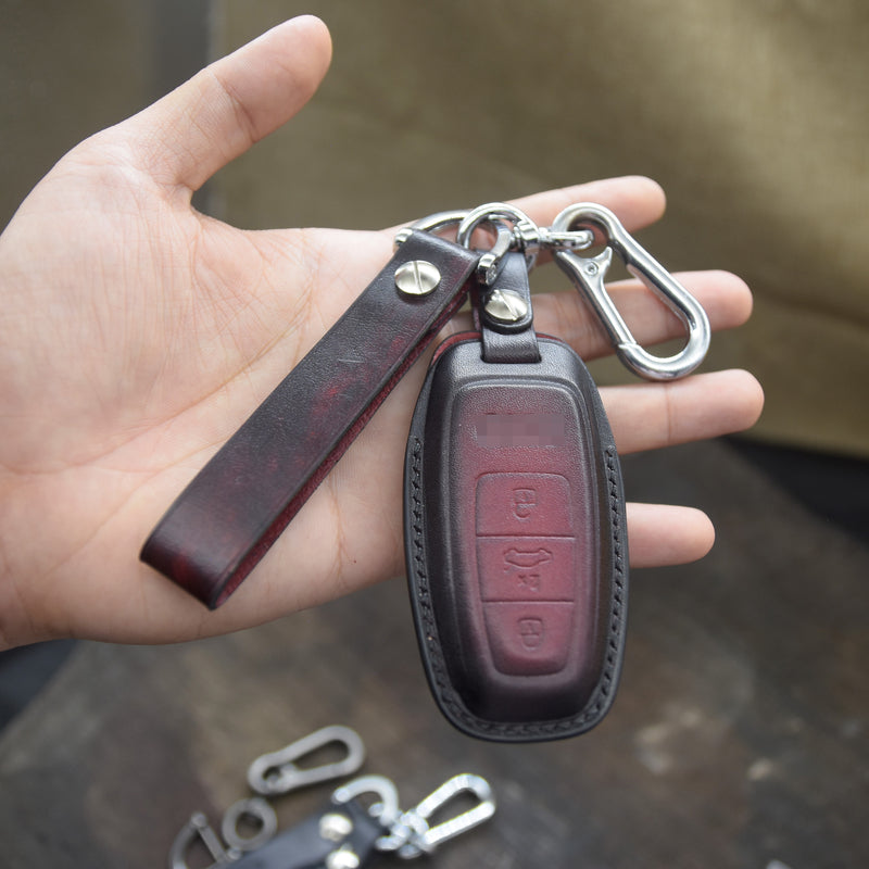 Leather Key Fob Cover fit  for Audi (2018- 2021) Audi A8 A7 A6 A6L C8 Q8 Q7 SQ7, Personalized Keychain