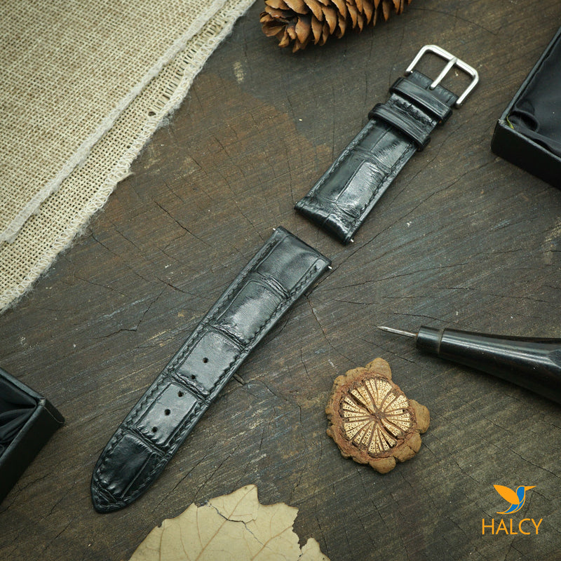 Alligator Leather Watch strap with quick-release spring bars. Choice of Width - 16mm, 18mm, 20mm, 22mm, 24mm, Etc..