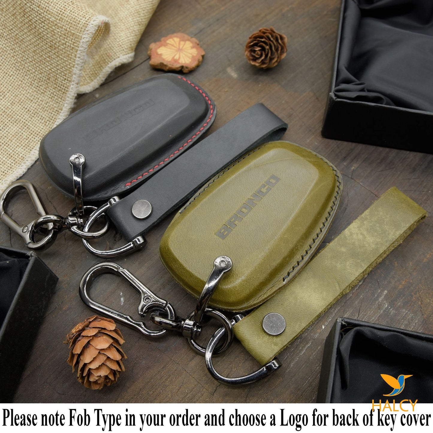 Leather Key Fob Cover Holder for Ford Bronco EcoSport Edge Expedition Explorer Fusion Ranger 3-4-5 Buttons Smart Keyless Remote