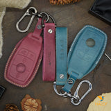 Custom Leather Key Fob Cover Fit for Mercedes Benz 2017-2021, E-Class 2018-2021, S-Class 2019-2021, A-Class C, G-Class with Keychain Initials embossing