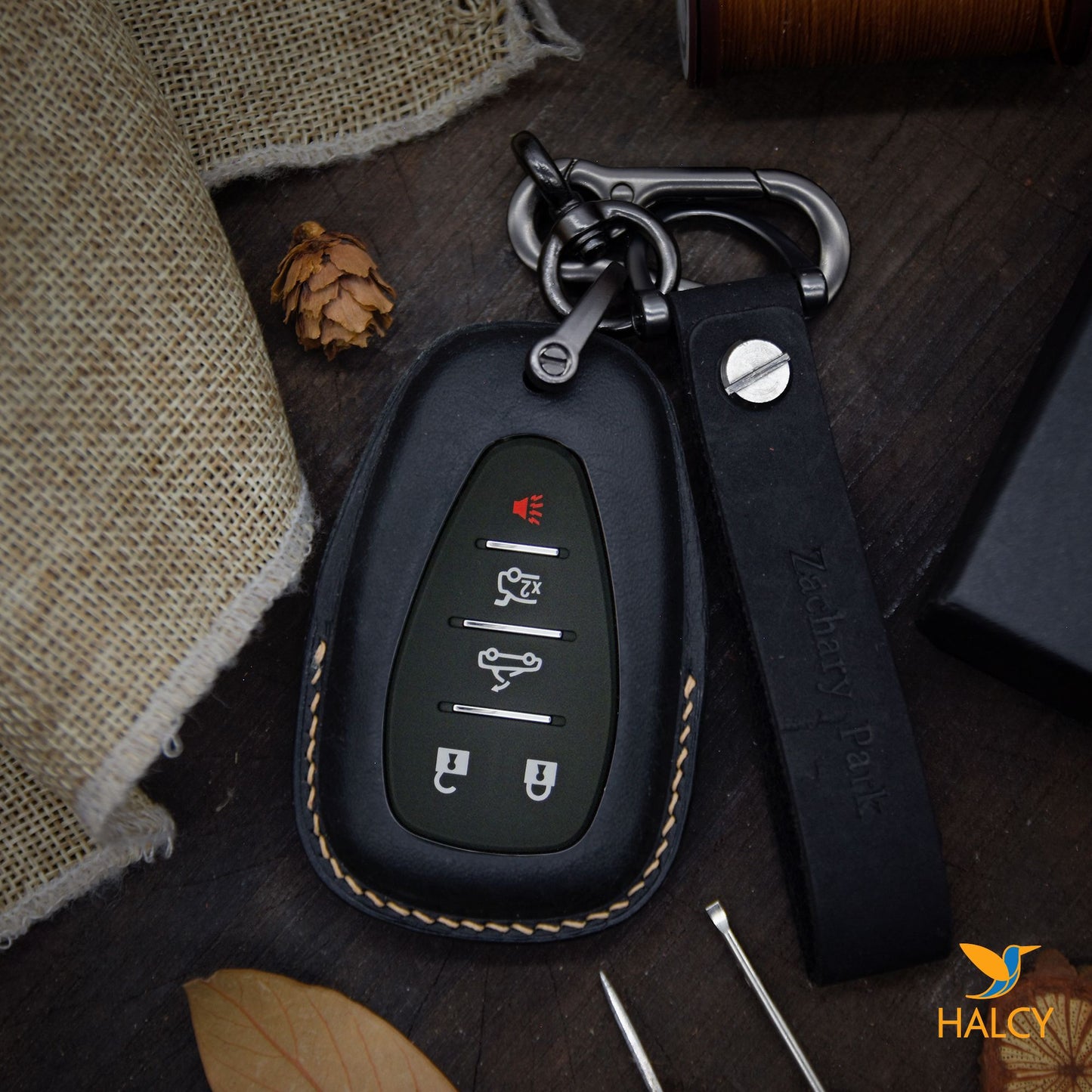 Leather Key Fob case Cover Fit for Chevrolet Blazer,  Bolt,  Camaro, Cruze,  Equinox, Malibu, Sonic, Traverse, Volt,  Personalized Keychain