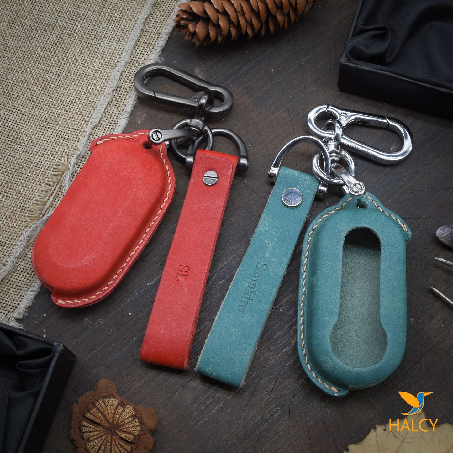 Leather Car Key Fob Cover Fit for Fiat 500 500C 500L 500X, Ect.. Personalized Keychain