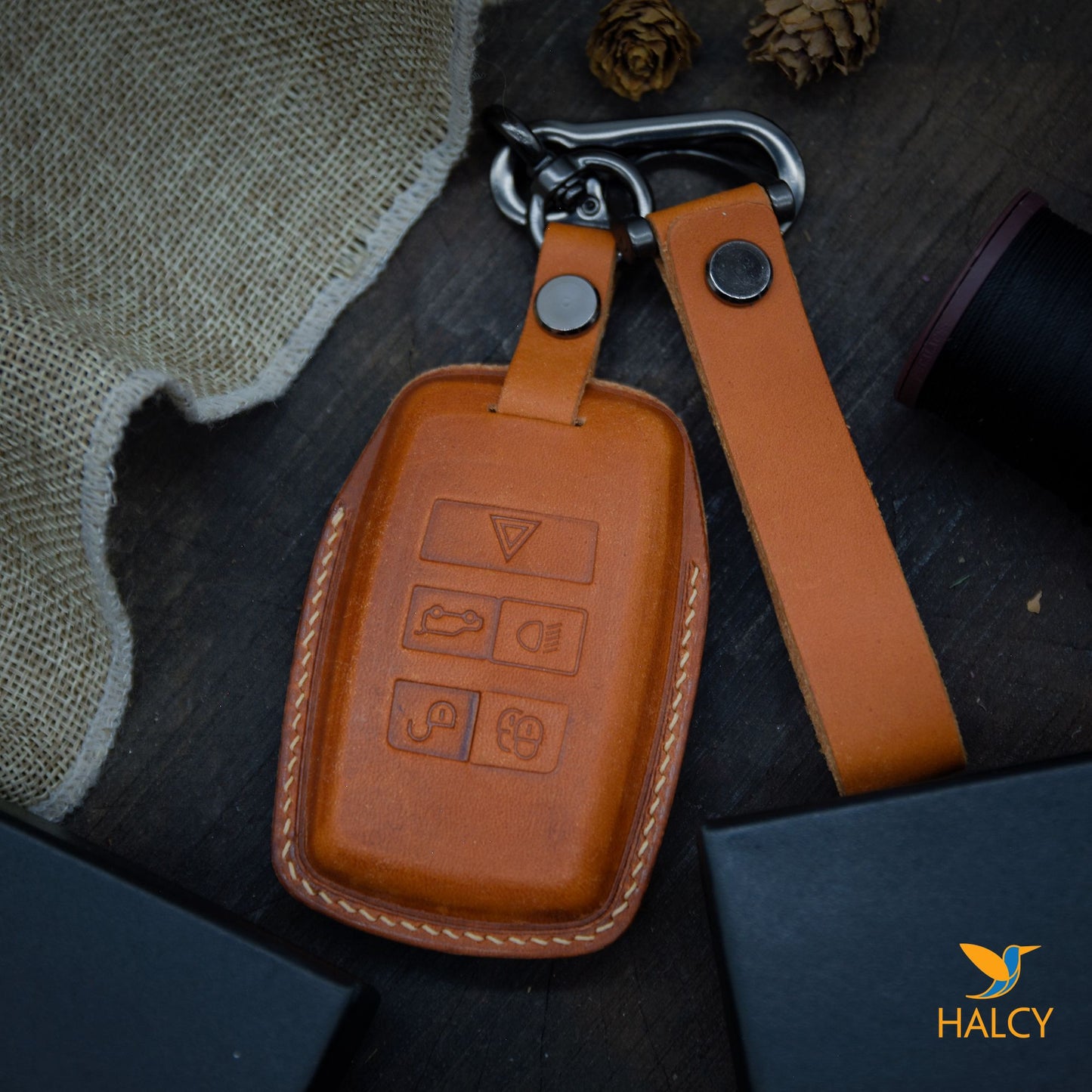 Leather Key Fob fit for Land Rover Range Rover, Discovery, LR2, LR4,  Evoque, Personalized Keychain