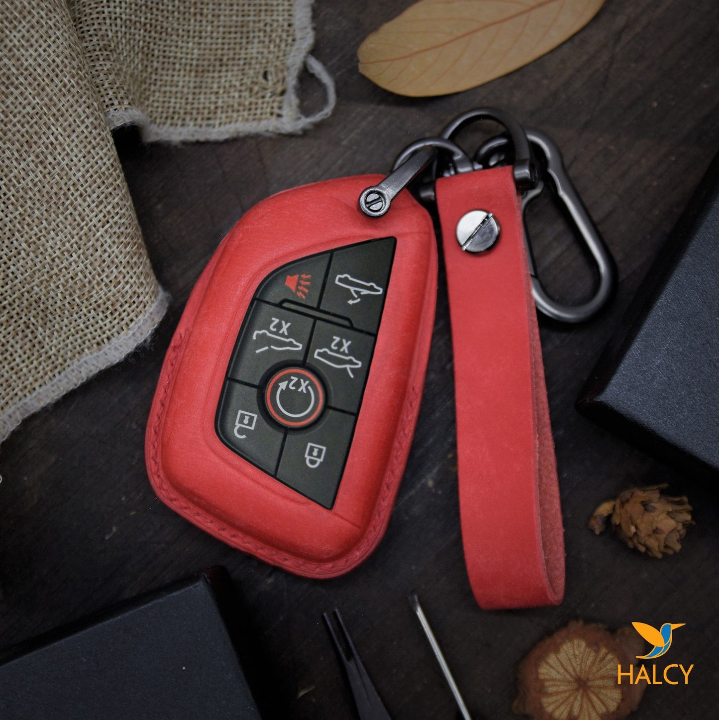 Leather Key Fob Cover fit for Chevrolet Corvette (2020-2022), 6 buttons and 7 buttons, Personalized Keychain