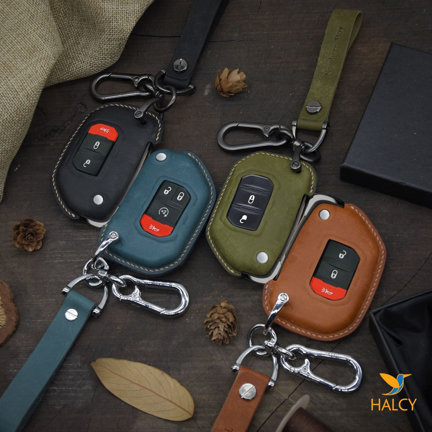 Leather Key Fob case Cover Fit for Jeep Gladiator, Jeep Wrangler, Personalized Keychain