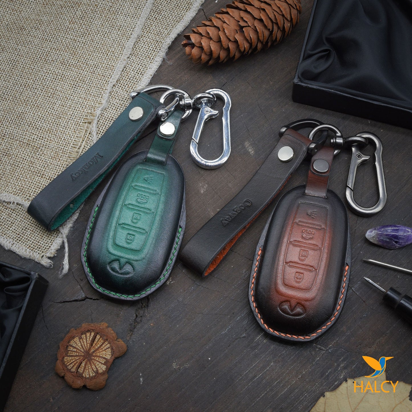 Leather Car Key Fob Cover Fit for Infiniti (2019-2022), Infiniti Q50, Q60, QX50, QX55, Infiniti QX60, Personalized Keychain