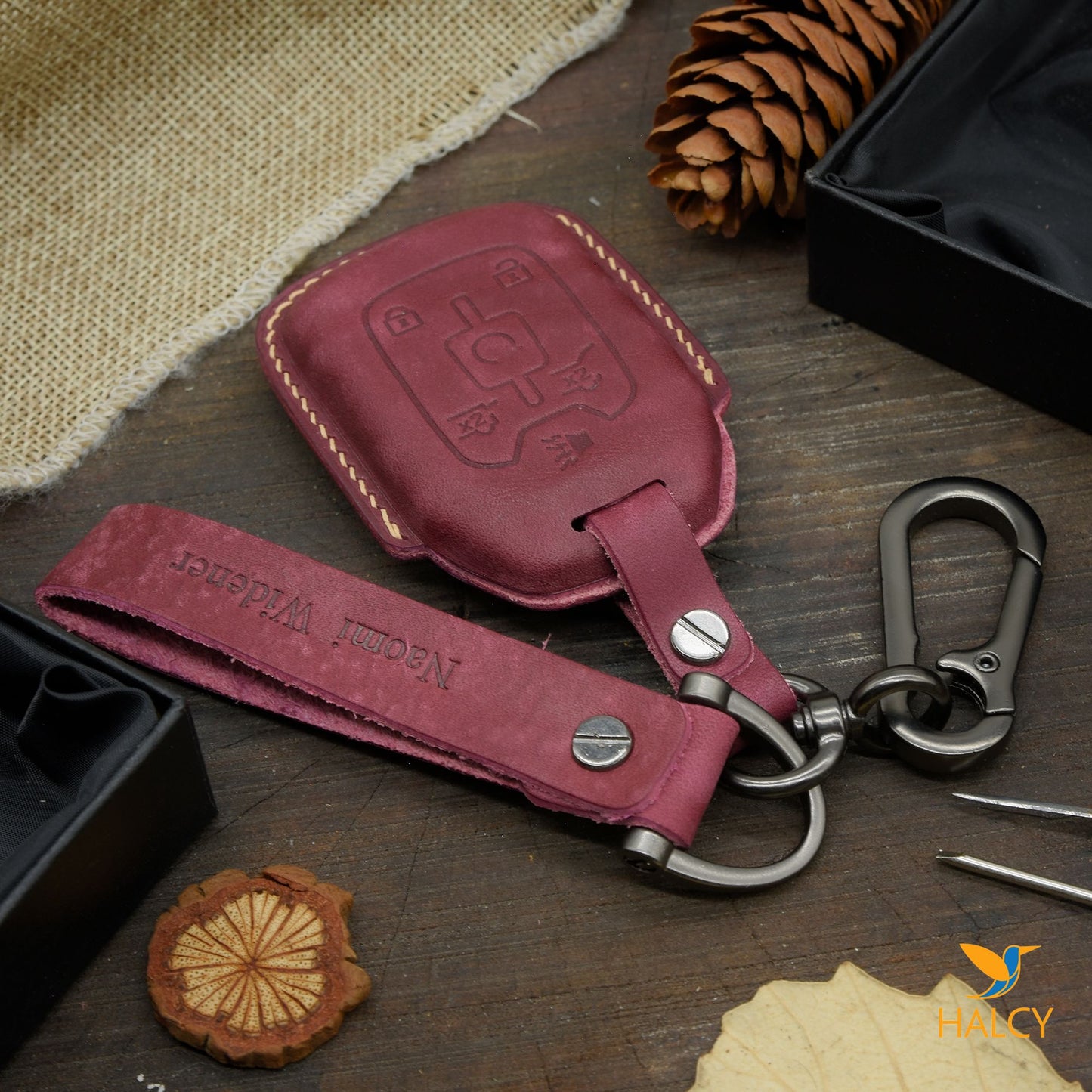 Leather Car Key Fob Cover Fit for GMC Yukon, Terrain, Sierra,  Acadia, Personalized Keychain