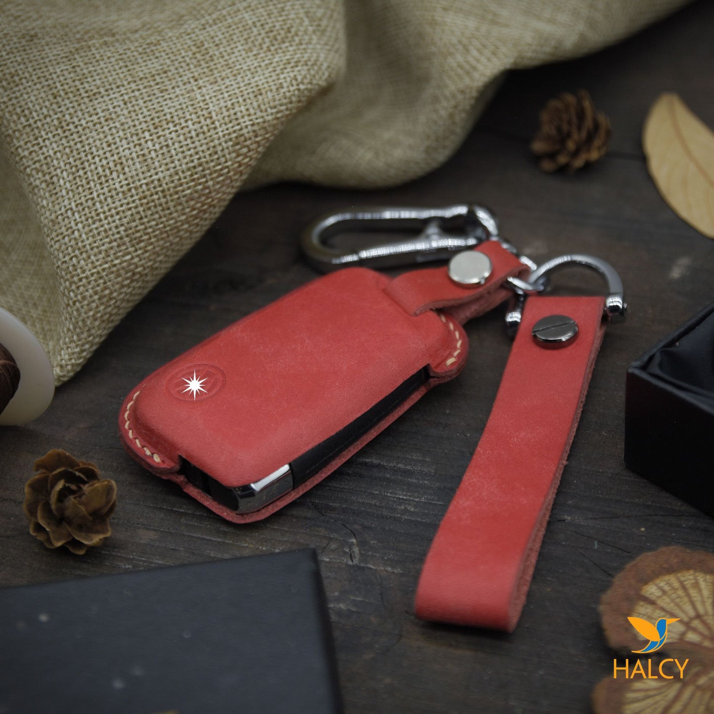 Custom Leather Key Fob Cover Fit for Volkswagen Atlas,  Arteon, Jetta,  Tiguan, with Keychain Initials embossing