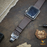 Custom Handmade Brown Epsom Calf Leather Watch Band Fit for Apple watch Series 8, 7, 6, 5, 4, 3 : Choice of adapters and Steel Butterfly Clasp color